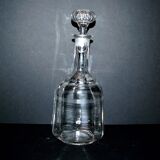 Carafe ancienne en verre soufflé gravé de lignes fines BISTROT 1900