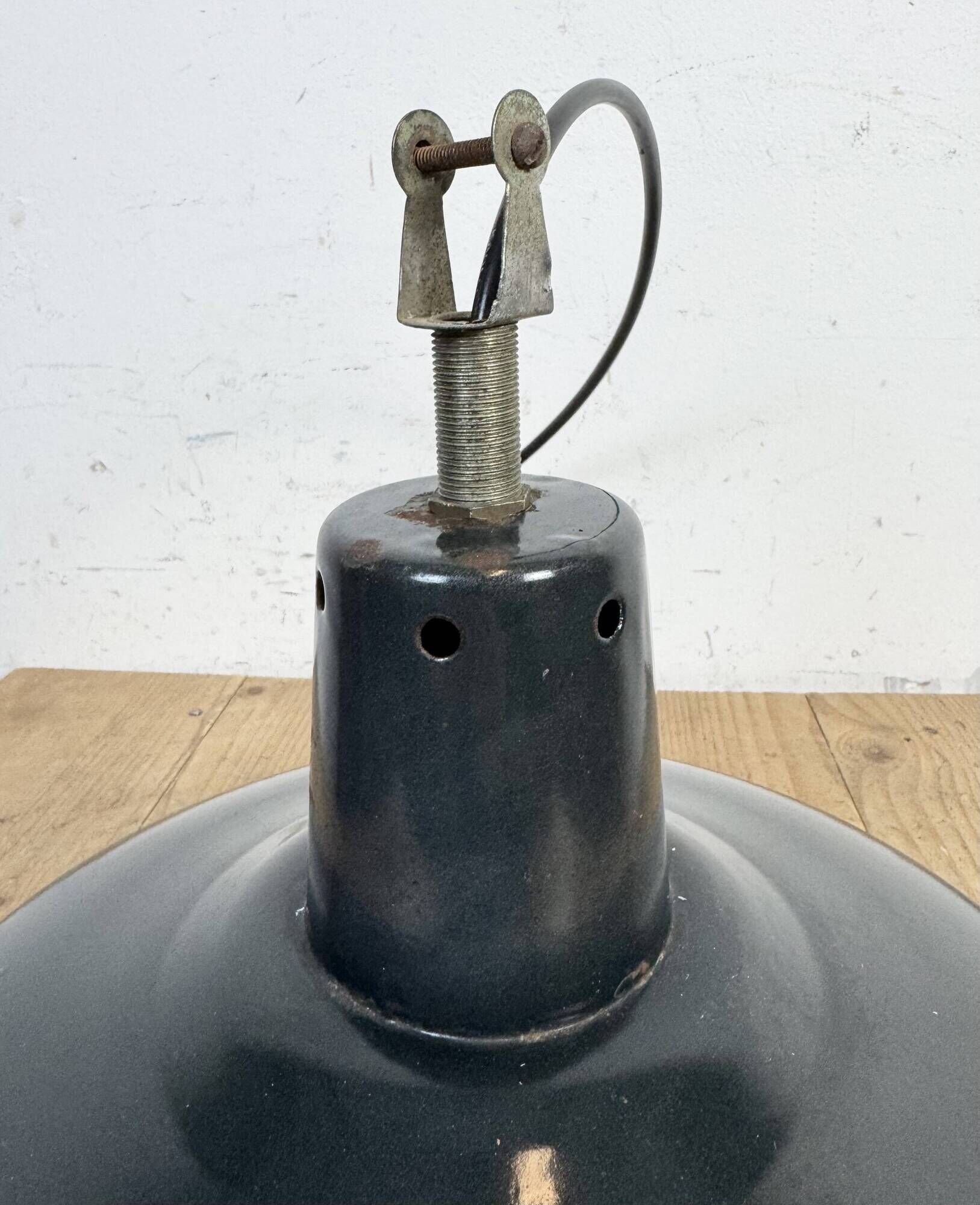 Industrial French Black Enamel Factory Pendant Lamp, 1960s