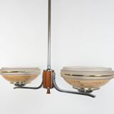 1930s English Art Deco 2-Arm Chrome & Butterscotch Bakelite Chandelier Lamp