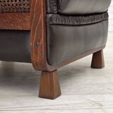 1970s, Scandinavian armchair, brown furniture leather, teak wood legs.