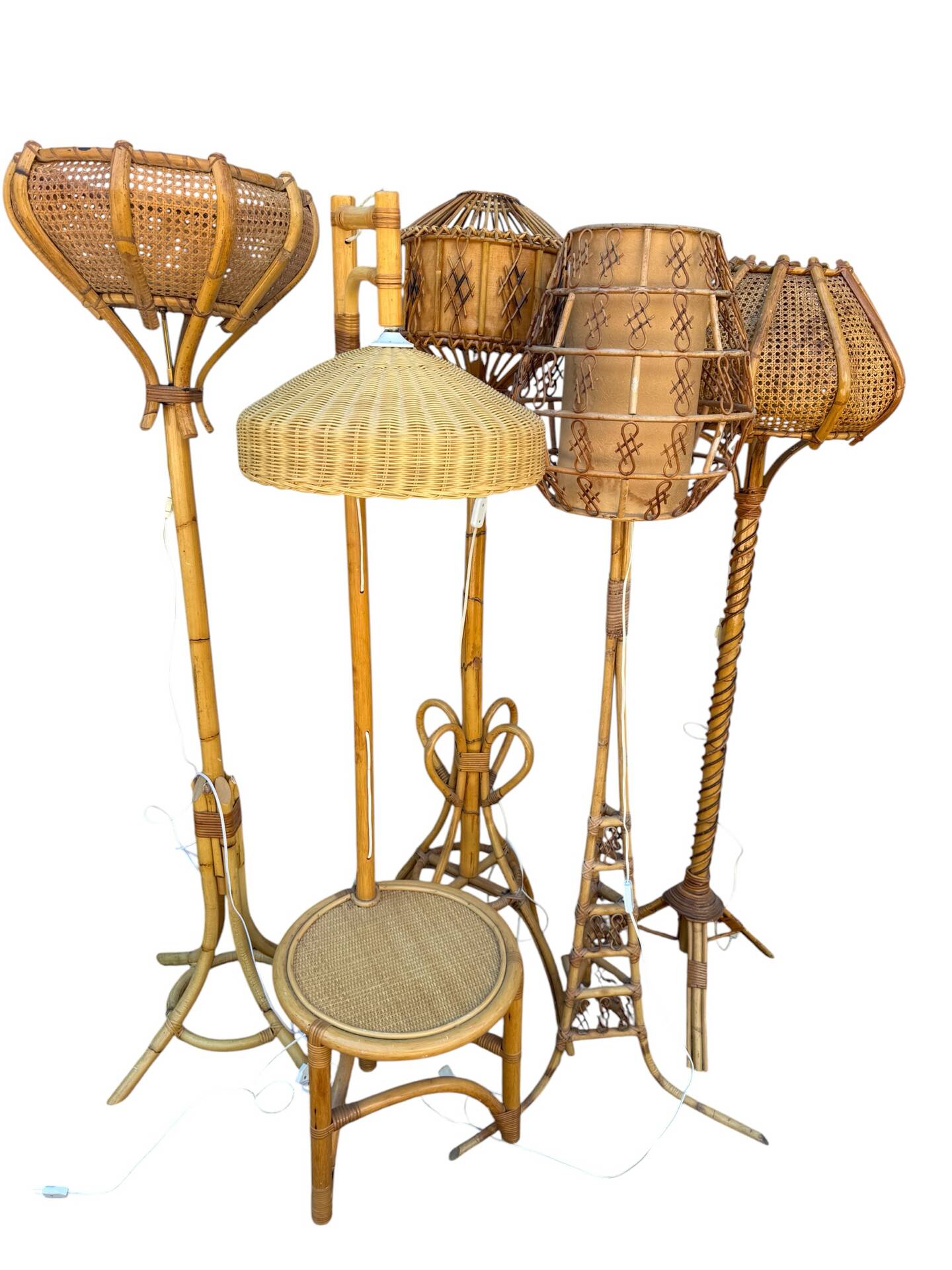 1950s Rattan Floor Lamp in the Style of Louis Sognot, France