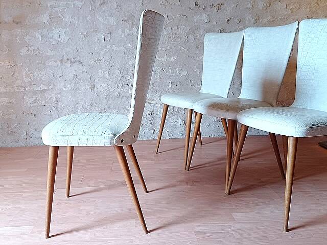 4 vintage Baumann Essor chairs in wood and skai from the 1960s