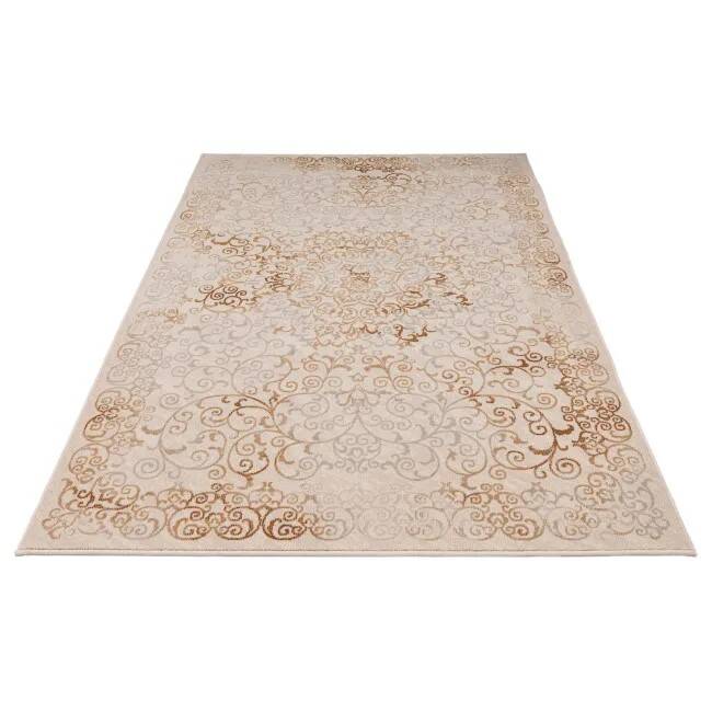 Vintage cream and brown Persian-style carpet in wool.