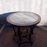 19th century Asian pedestal table with mother-of-pearl and brass inlay