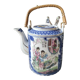 Japanese fine porcelain teapot, Geisha/cherry blossom patterns, Bamboo imitation handle