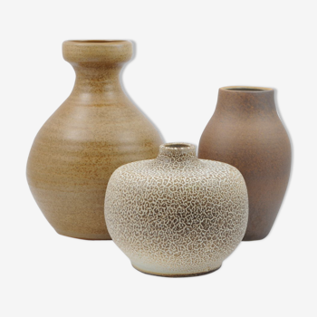 Vases en céramique émaillés brun du milieu du siècle d'Allemagne, lot de 3