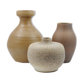 Vases en céramique émaillés brun du milieu du siècle d'Allemagne, lot de 3