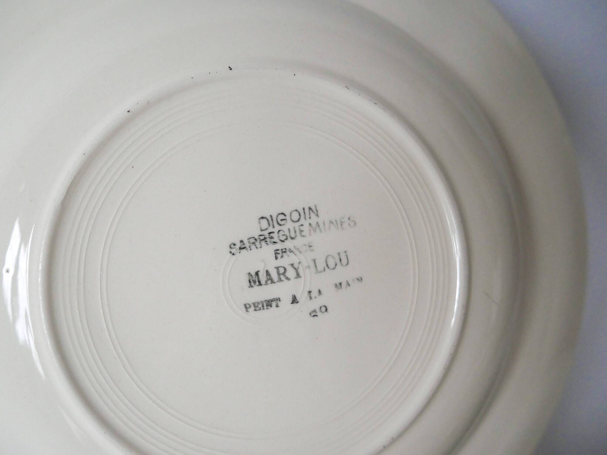 Set of 6 digoin sarreguemines soup plates model "mary-lou" 1940