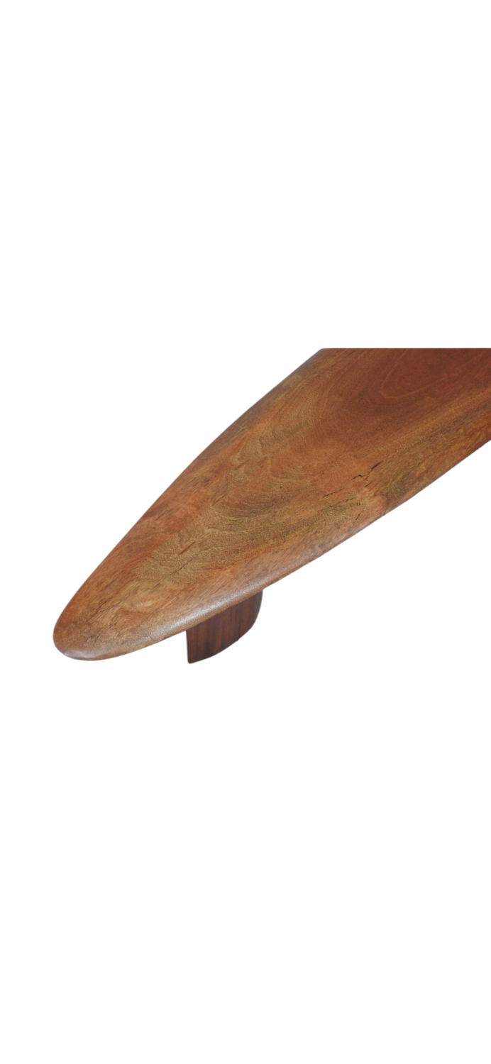 Large boomerang coffee table in natural wood, 206 cm