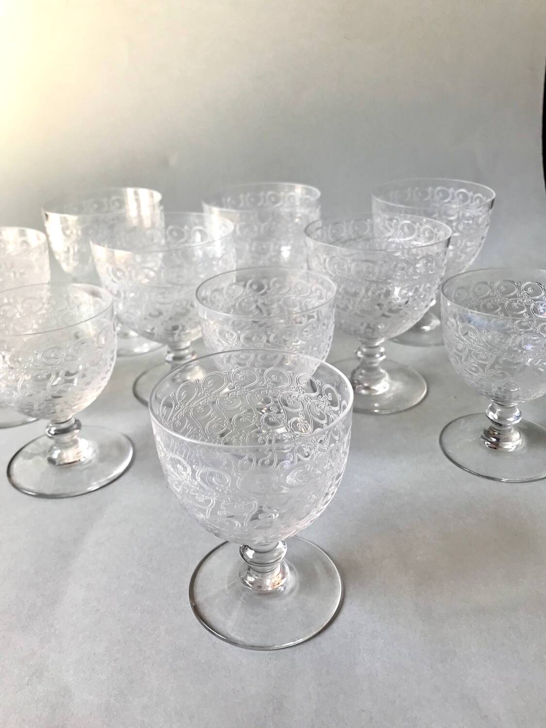 Acid-etched Baccarat glasses