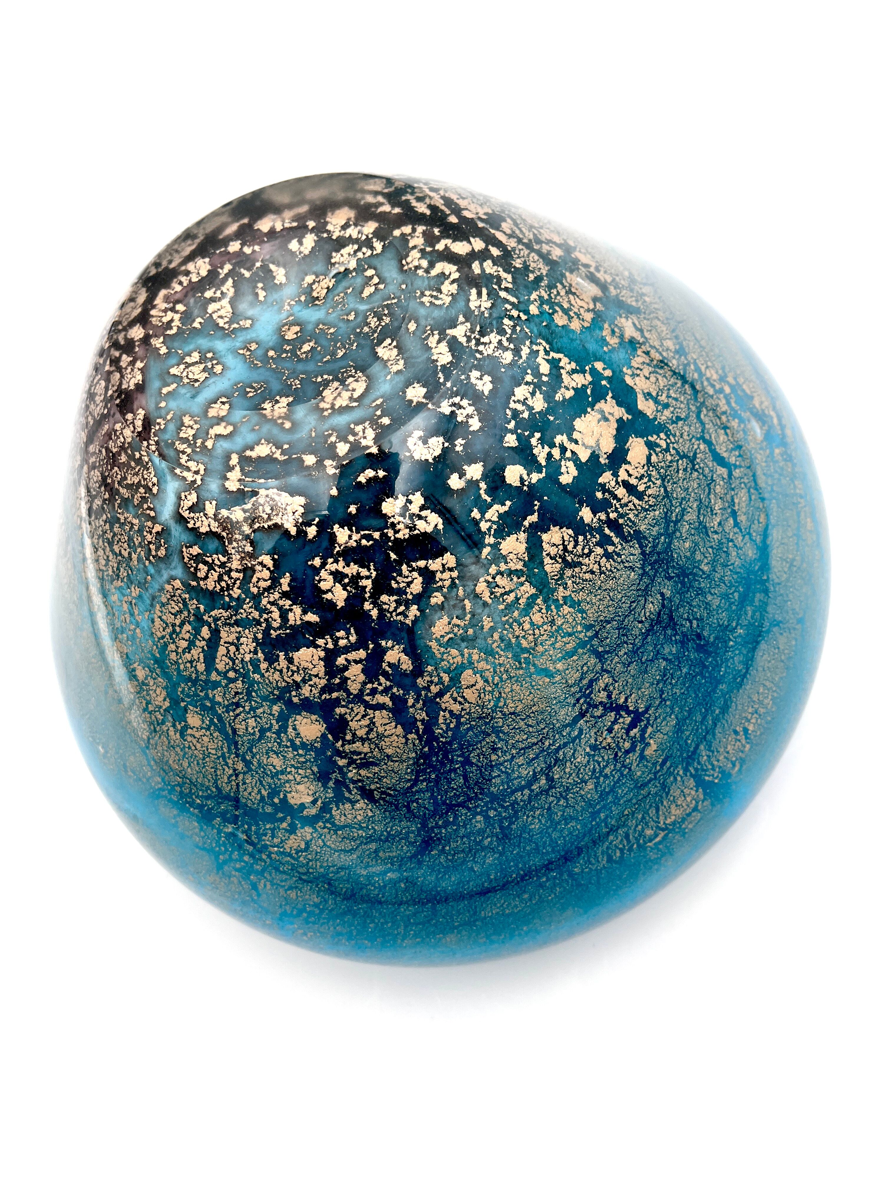 Masterpiece Murano: Lagoon Blue & 24K Gold Pebble Vase