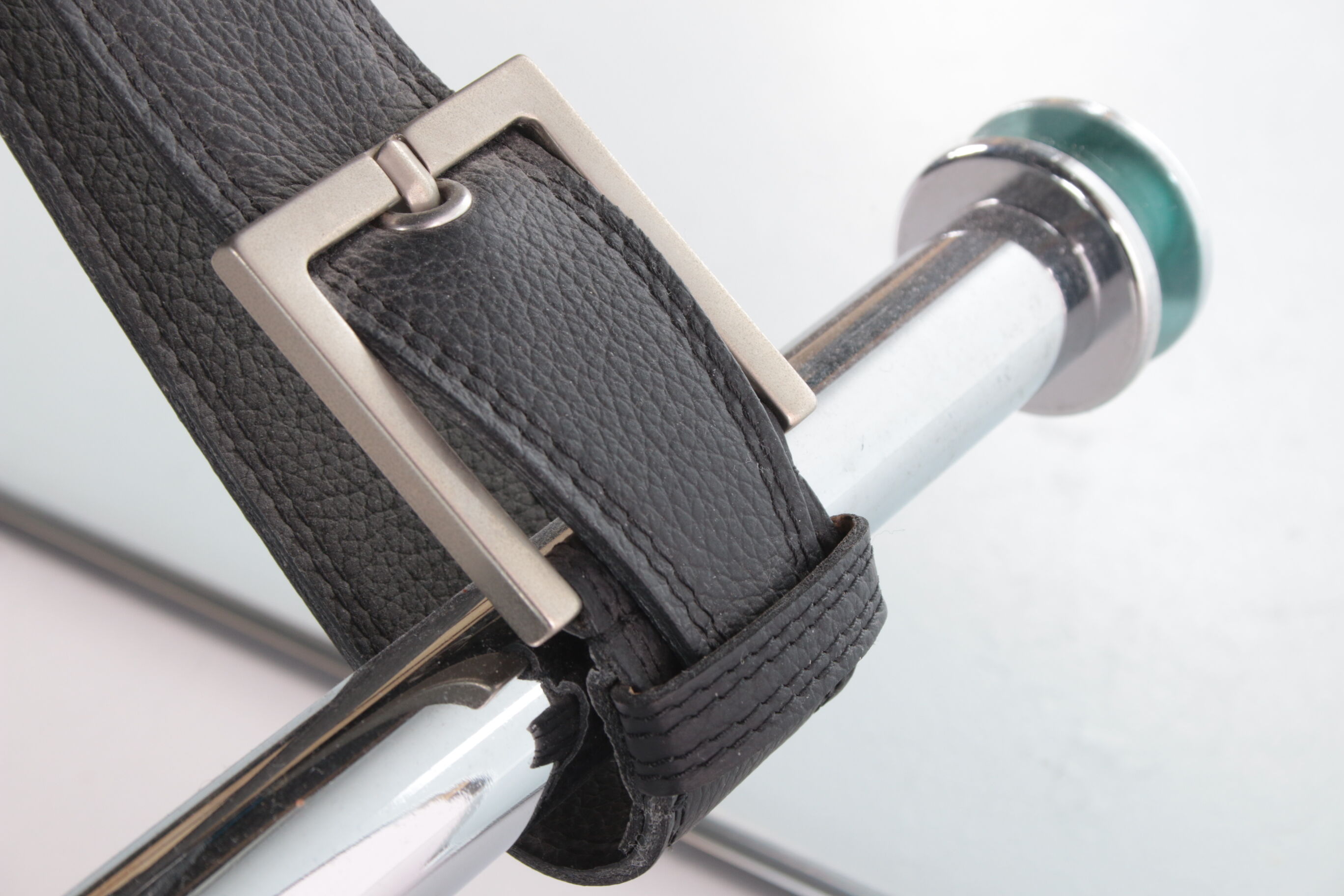 Black leather chair by Giovanni Tommaso Garattoni Italy glass and black leather