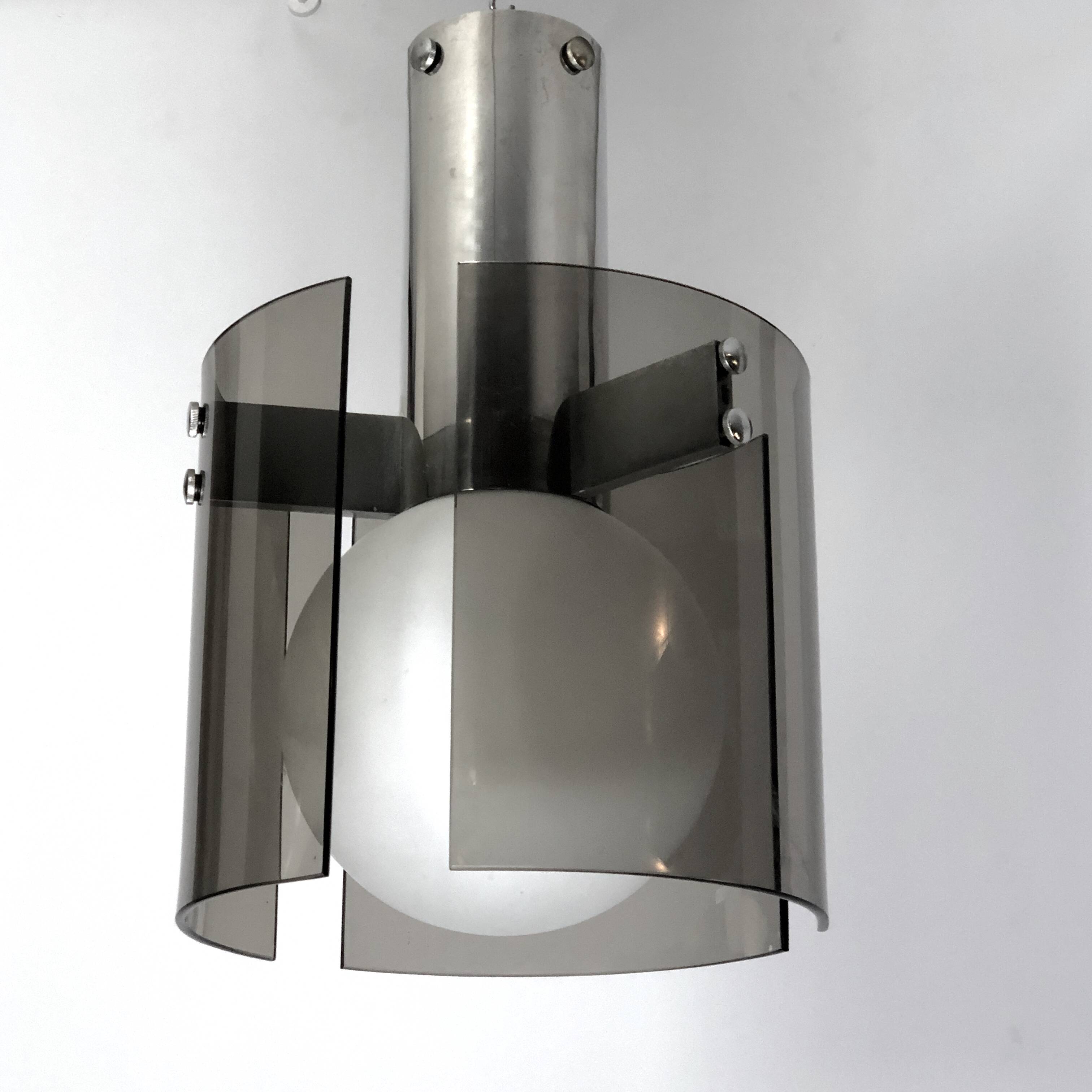 Veca, Italian vintage glass and chrome chandelier