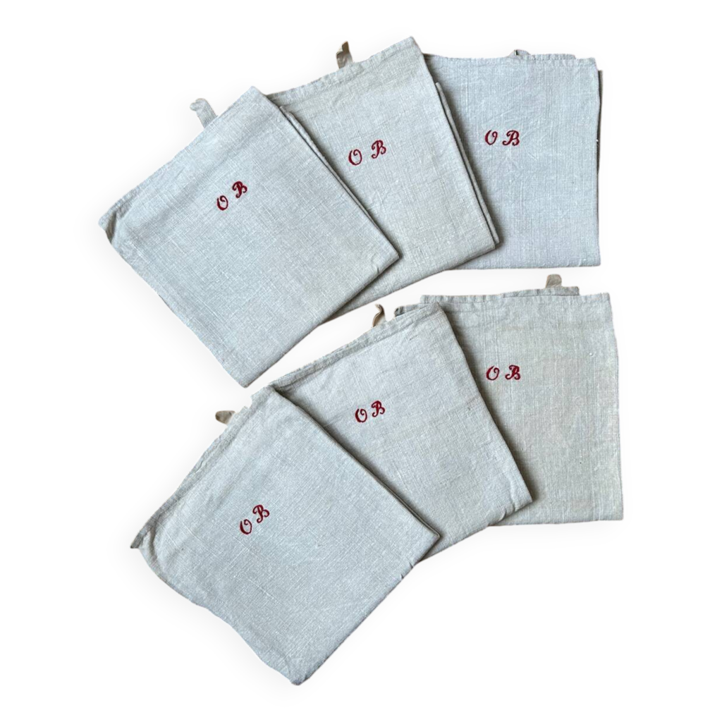 Lot De 4 Torchons Anciens Monogrammés - Coton Et Lin - Années 50 - Blanc