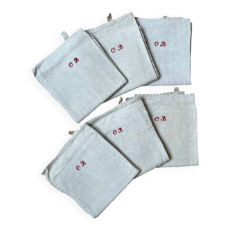 Set of 6 antique monogrammed linen tea towels
