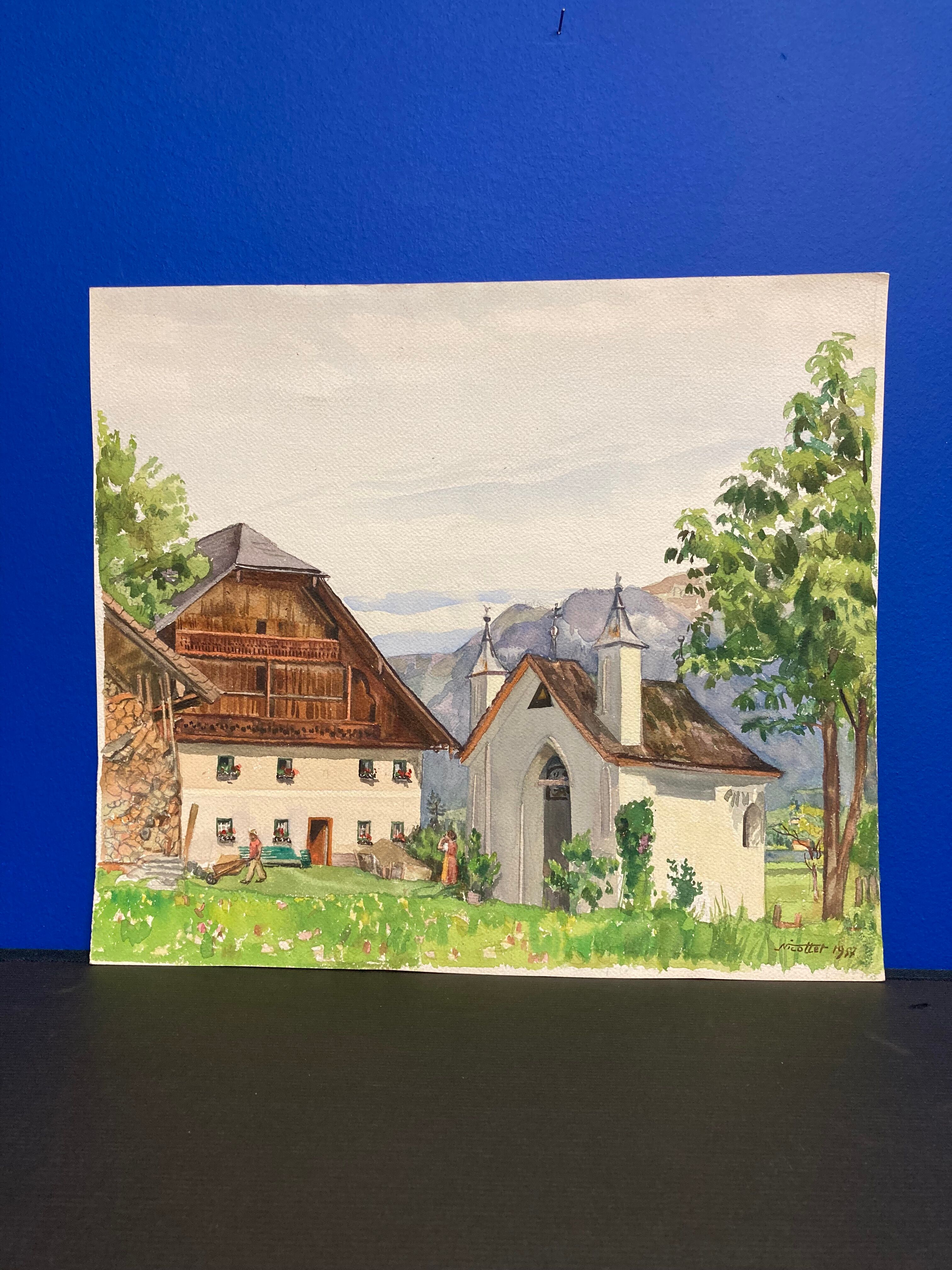 Vintage mountain watercolor