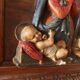 Painting, low relief in polychrome plaster, virgin mary, child jesus on wooden frame