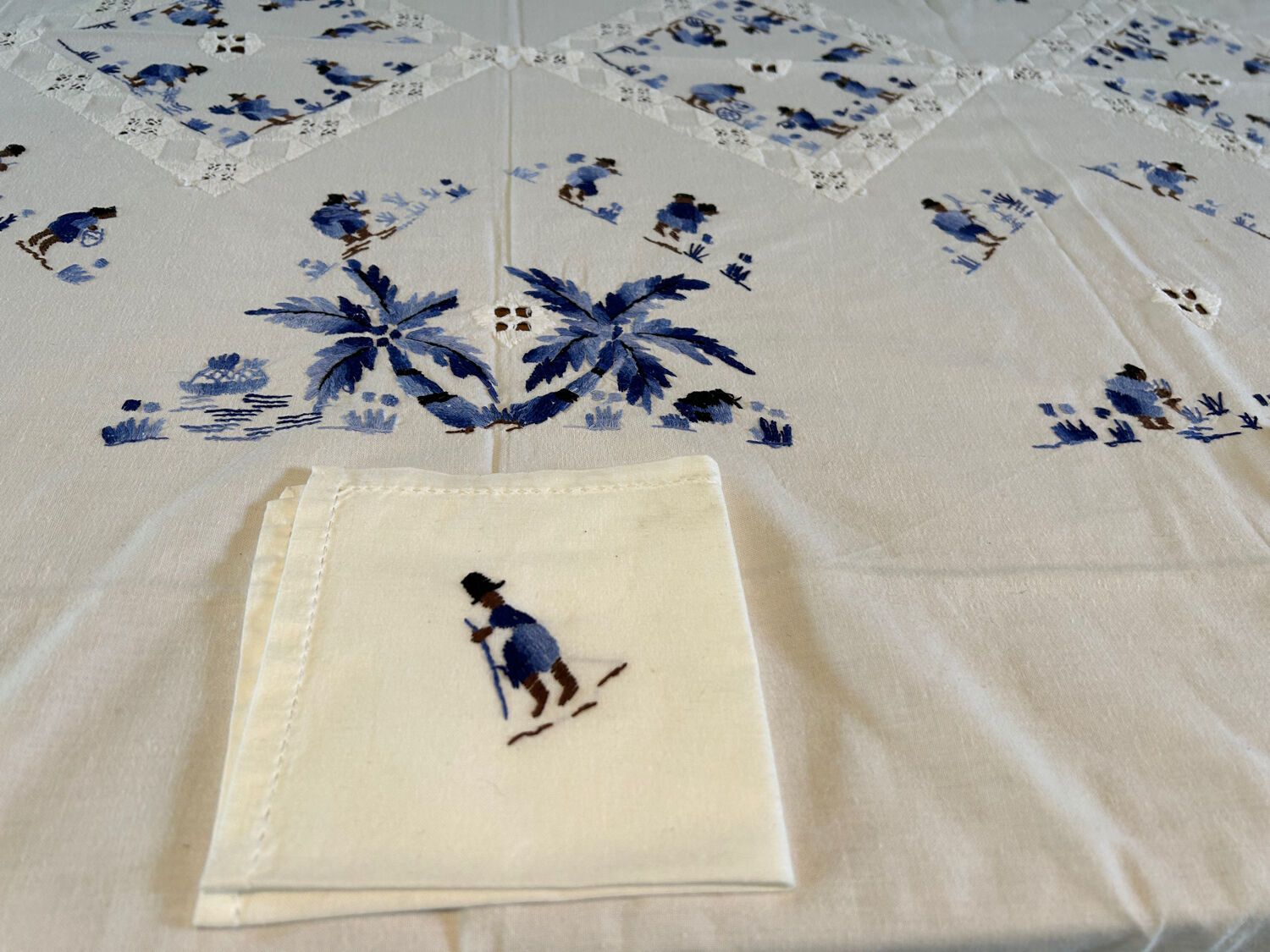 Hand-embroidered tablecloth