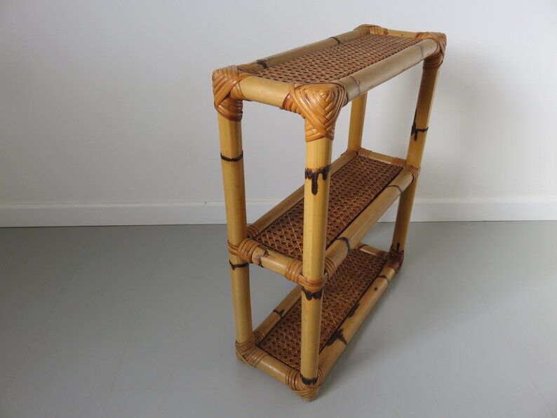 Rattan canning shelf, bamboo 60s 70s