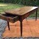 Antique cherry wood farm table with turned base with 2 drawers and 1 pull