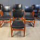 Vintage Spanish leather and wood dining chairs, set of 6 - 1970s