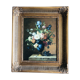 Oil on canvas still life with flowers and grapes