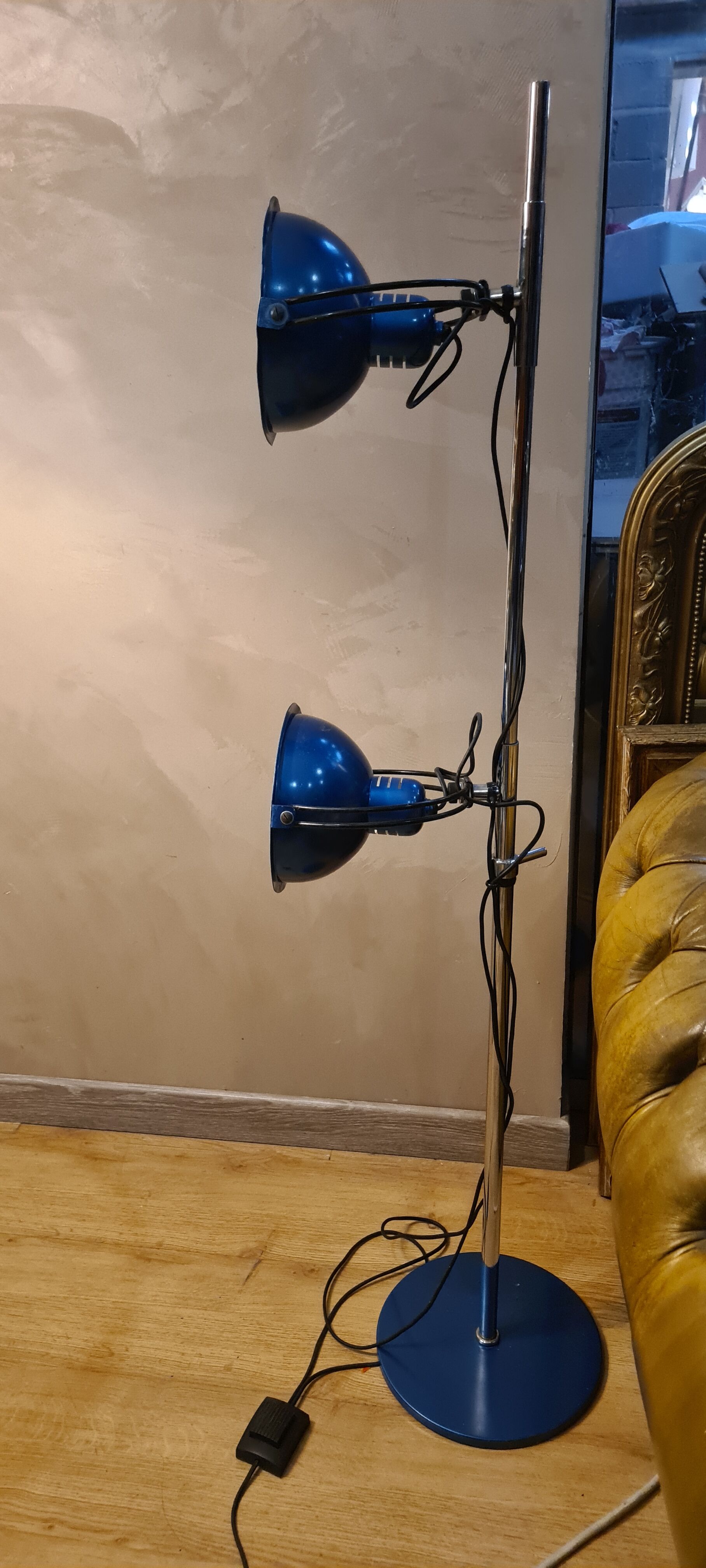 Adjustable floor lamp blue metal and chrome
