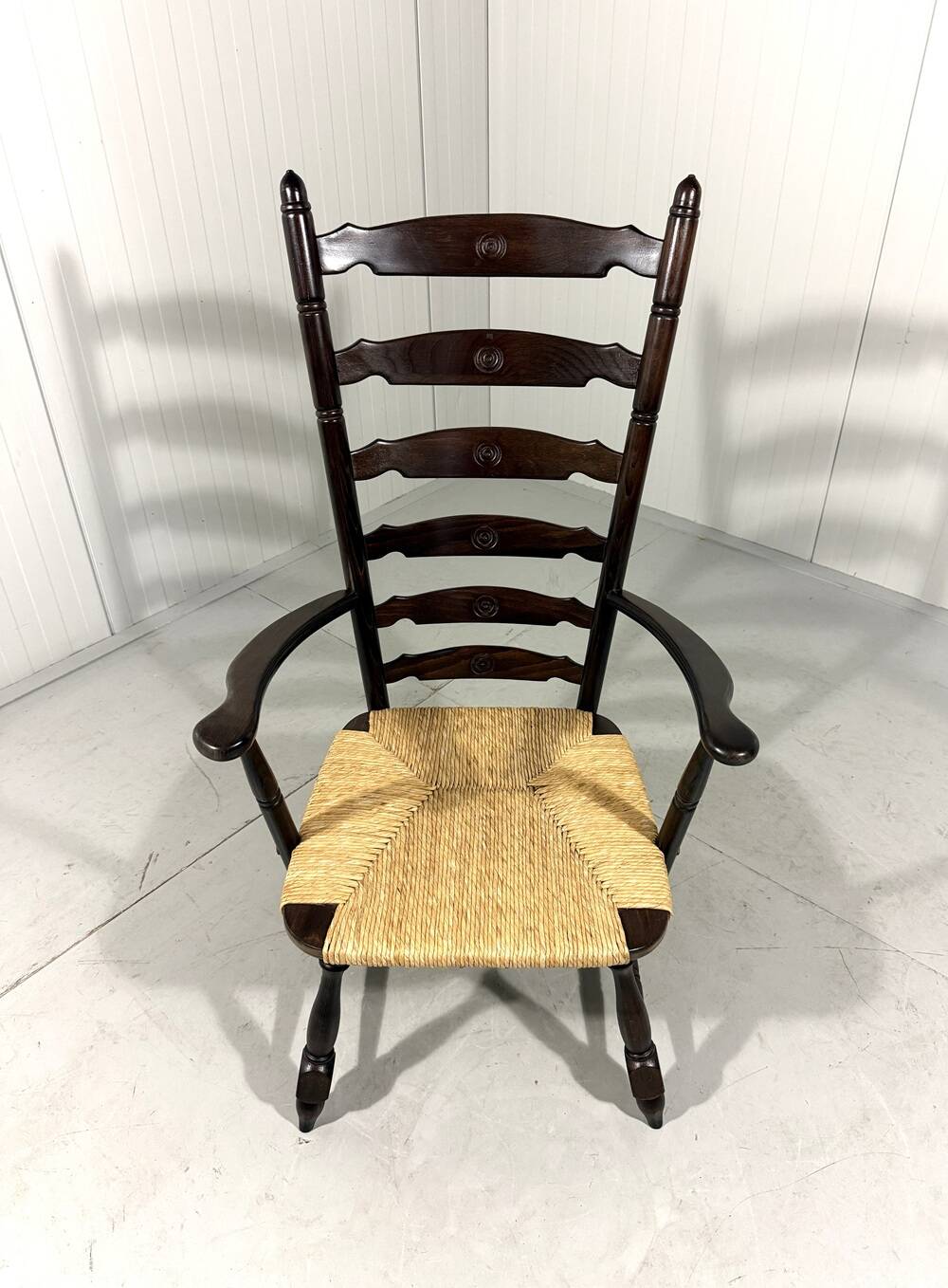 Rustic brutalist high ladder back arm chair 1960’s