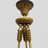 Chandelier, suspension in gilded bronze and green sheet metal with 3 arms, Empire style. Early 20th century