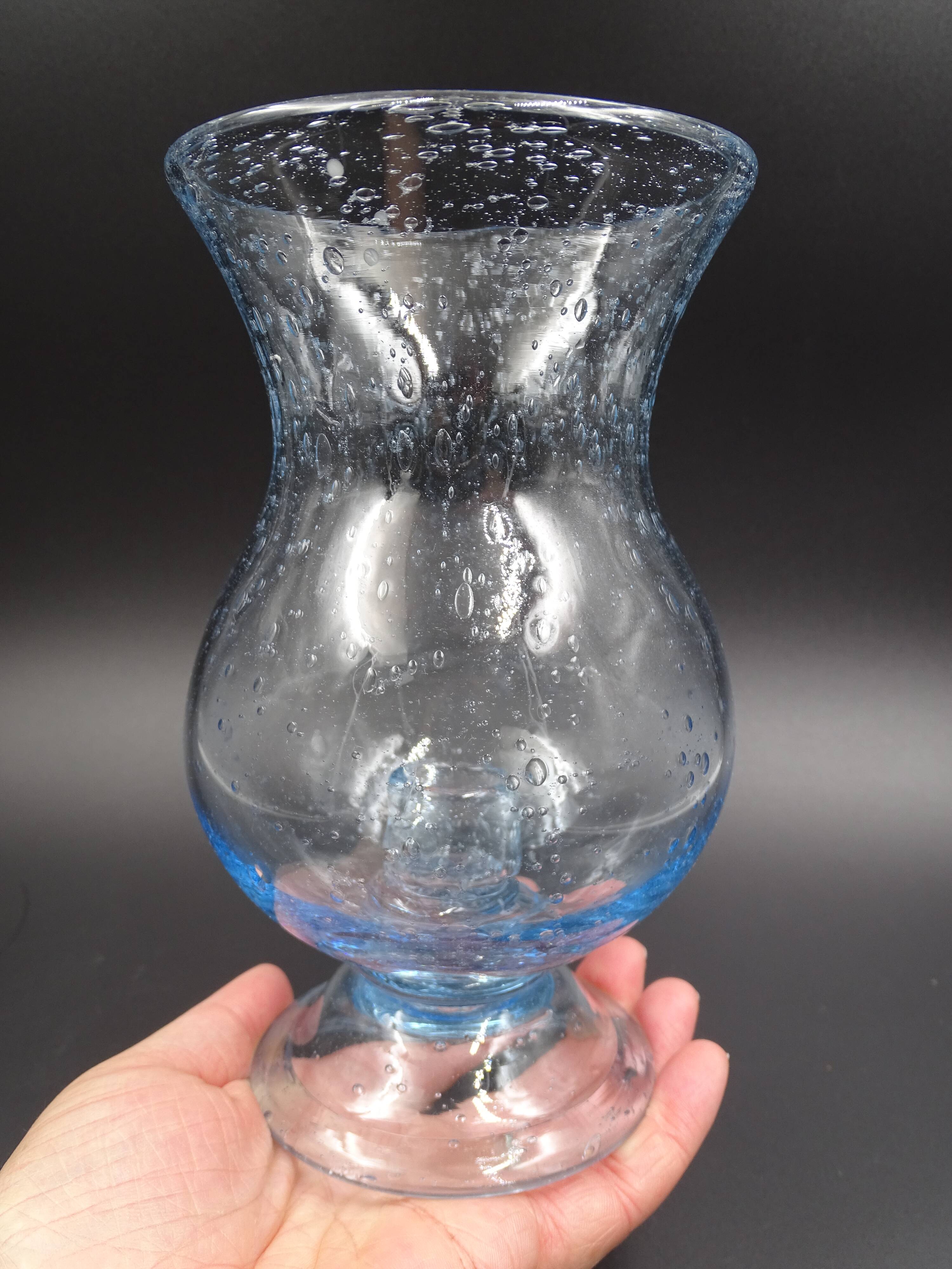 Candlestick or photophore in sky blue bulled glass, signed Biot