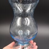 Candlestick or photophore in sky blue bulled glass, signed Biot