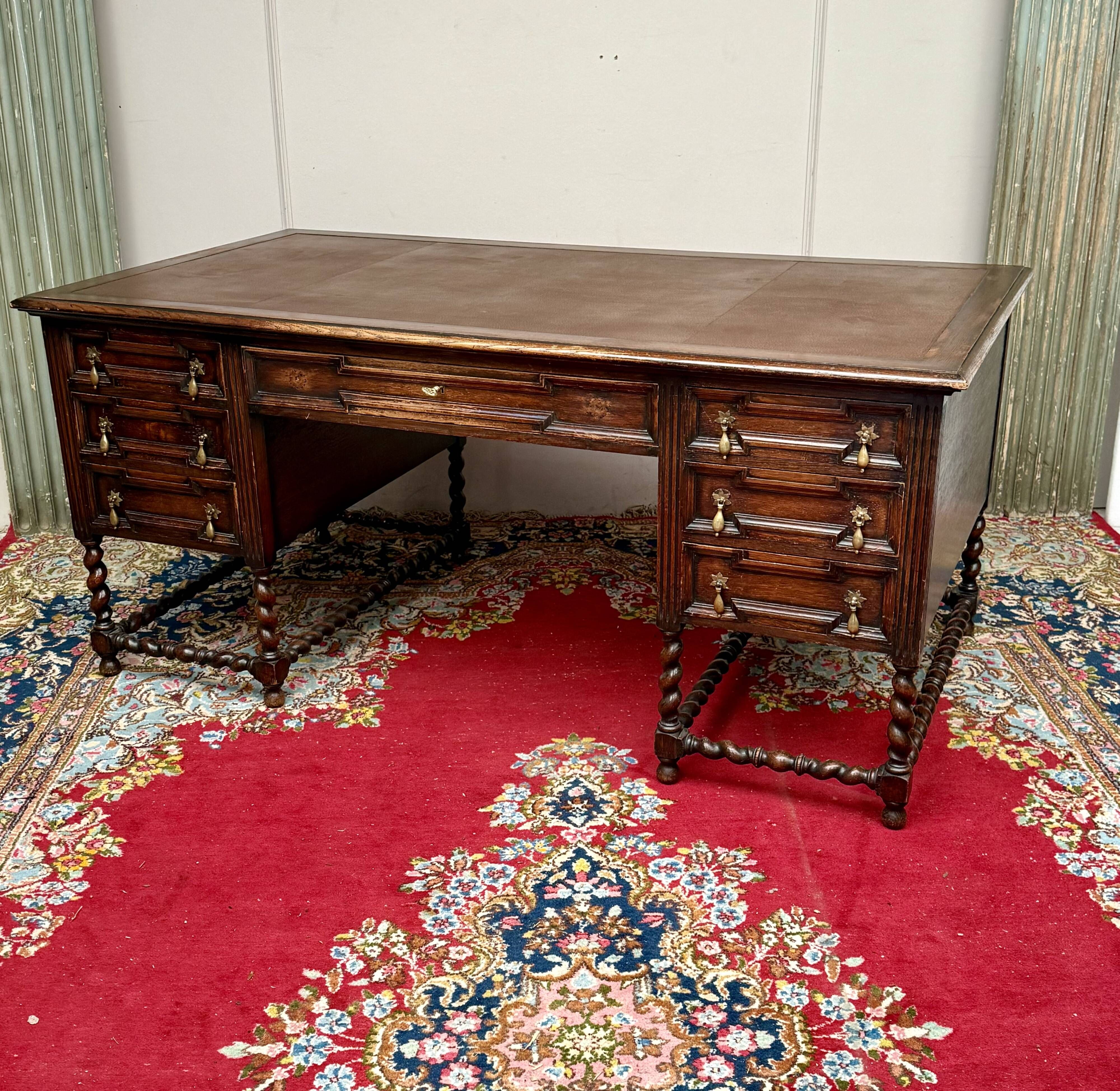 Mazarin desk in Louis XIII style made of solid oak.