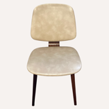Set of 4 teak dining chairs in off white skai leather,  dutch 1950-60s