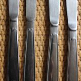 Mismatched set of 8 forks + 8 vintage shell stainless steel knives