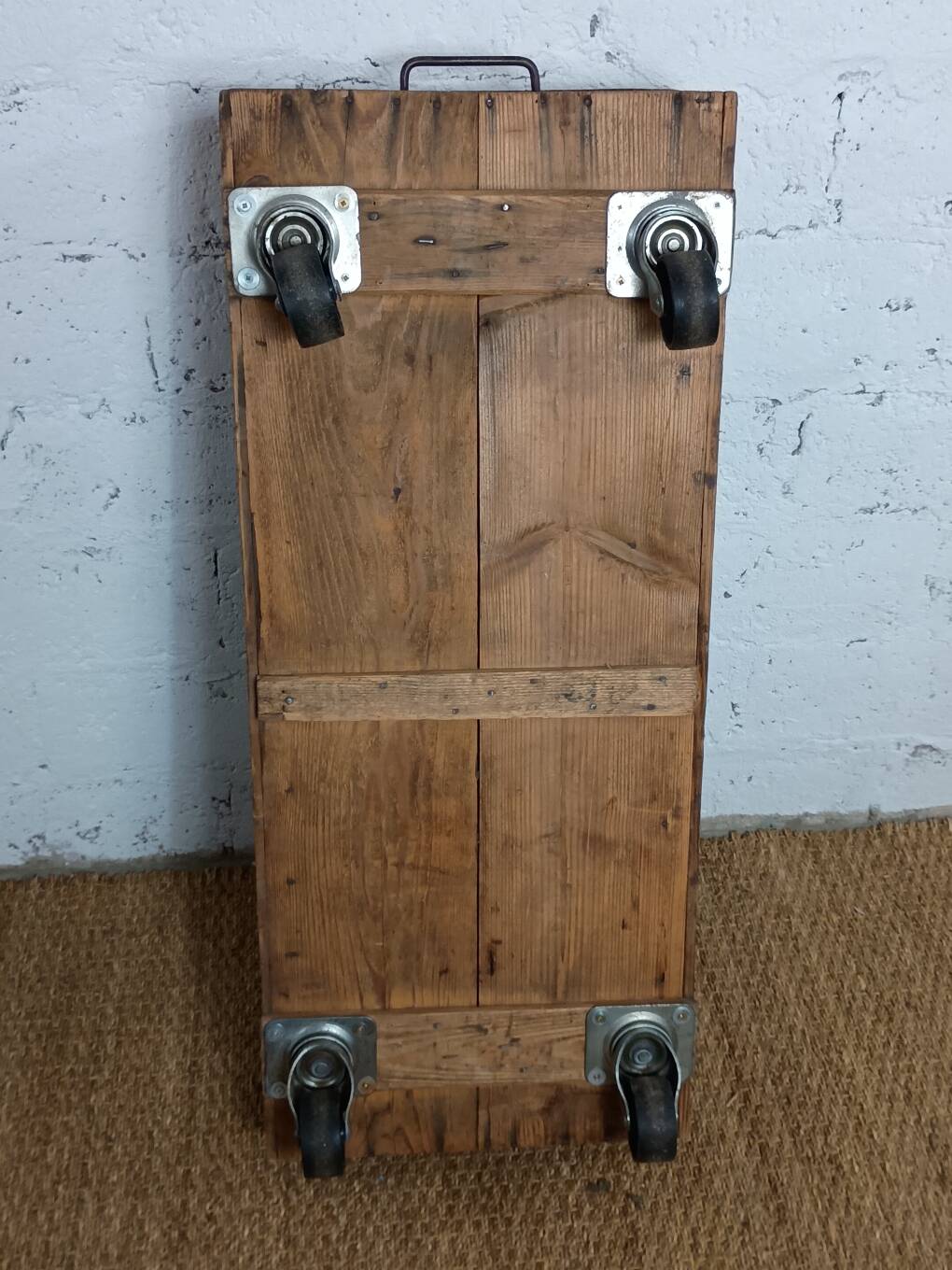 Rustic coffee table on wheels