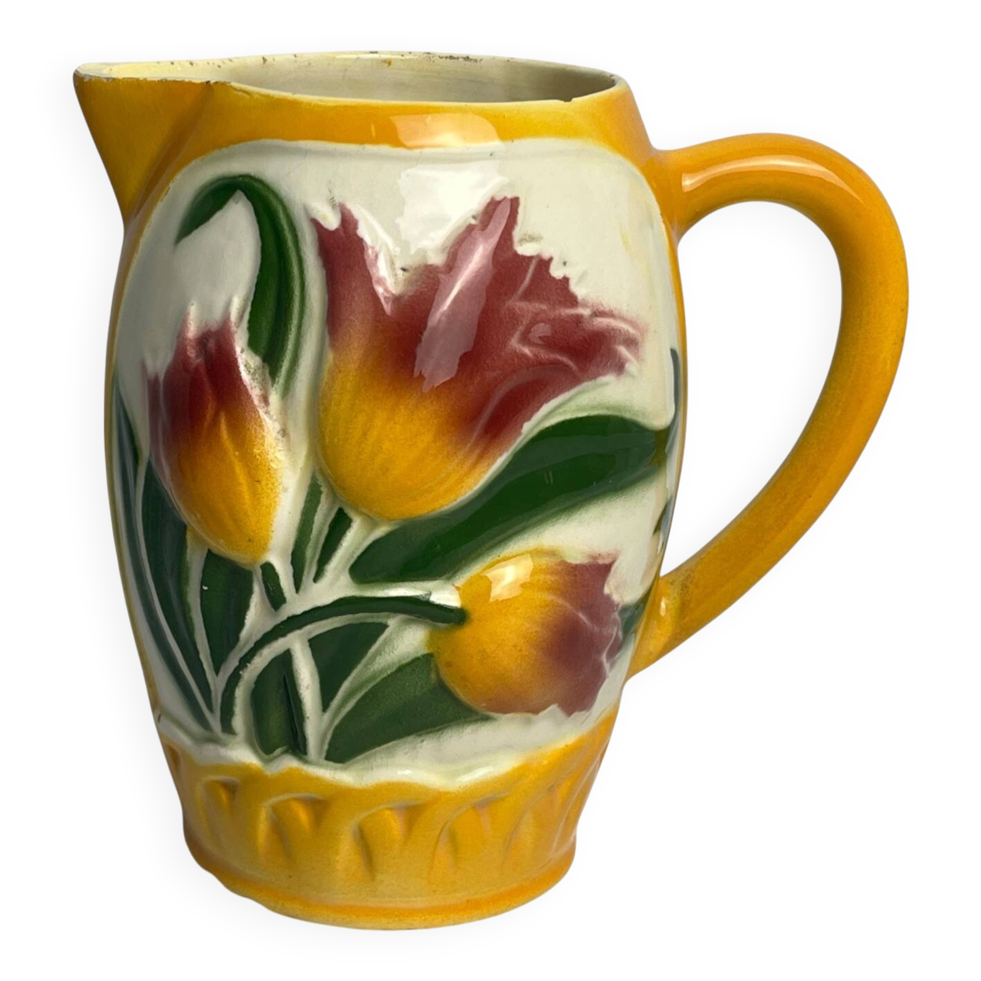 Poet Laval, jug barbotine tulips around 1940