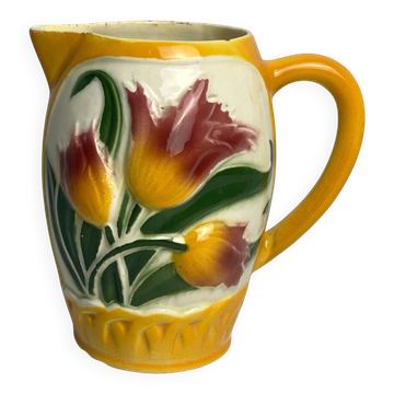Poet Laval, jug barbotine tulips around 1940
