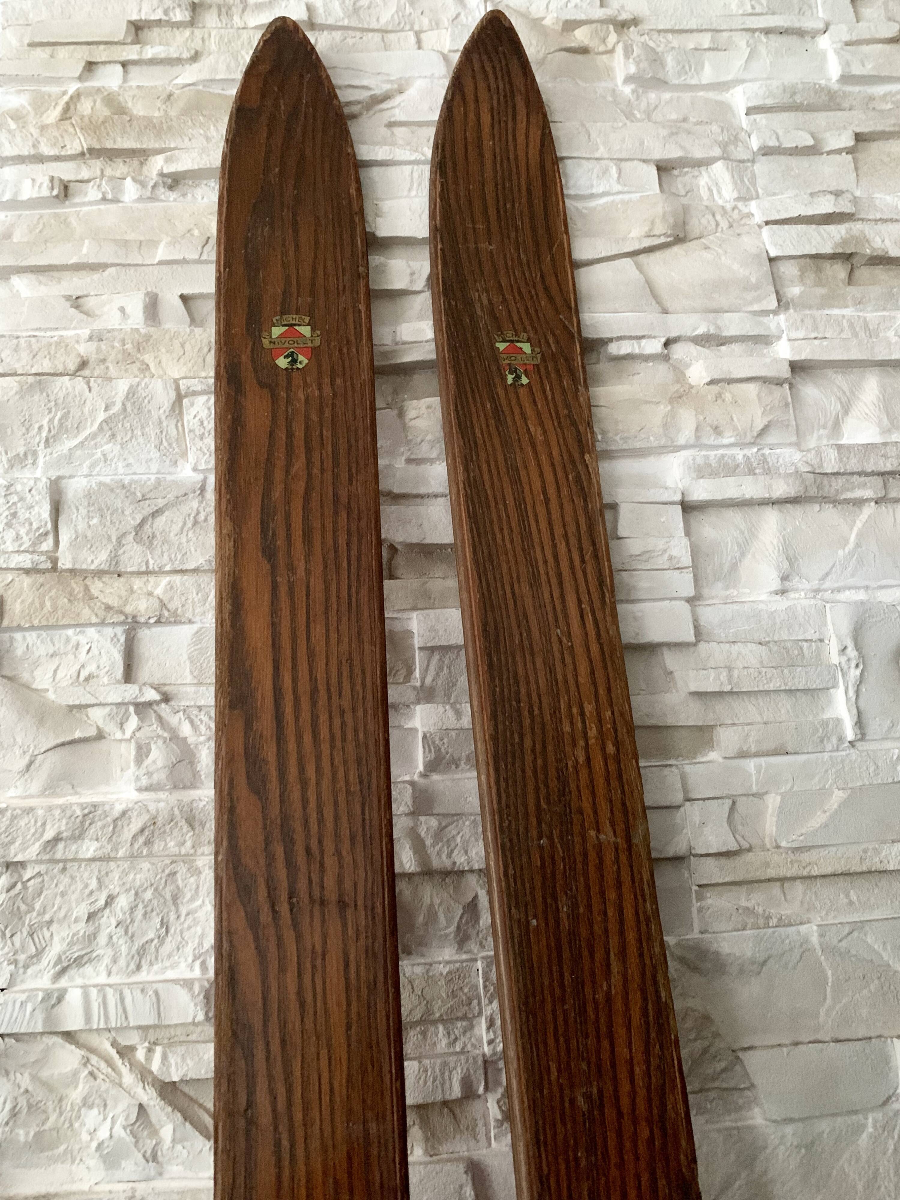 Pair of vintage wooden skis