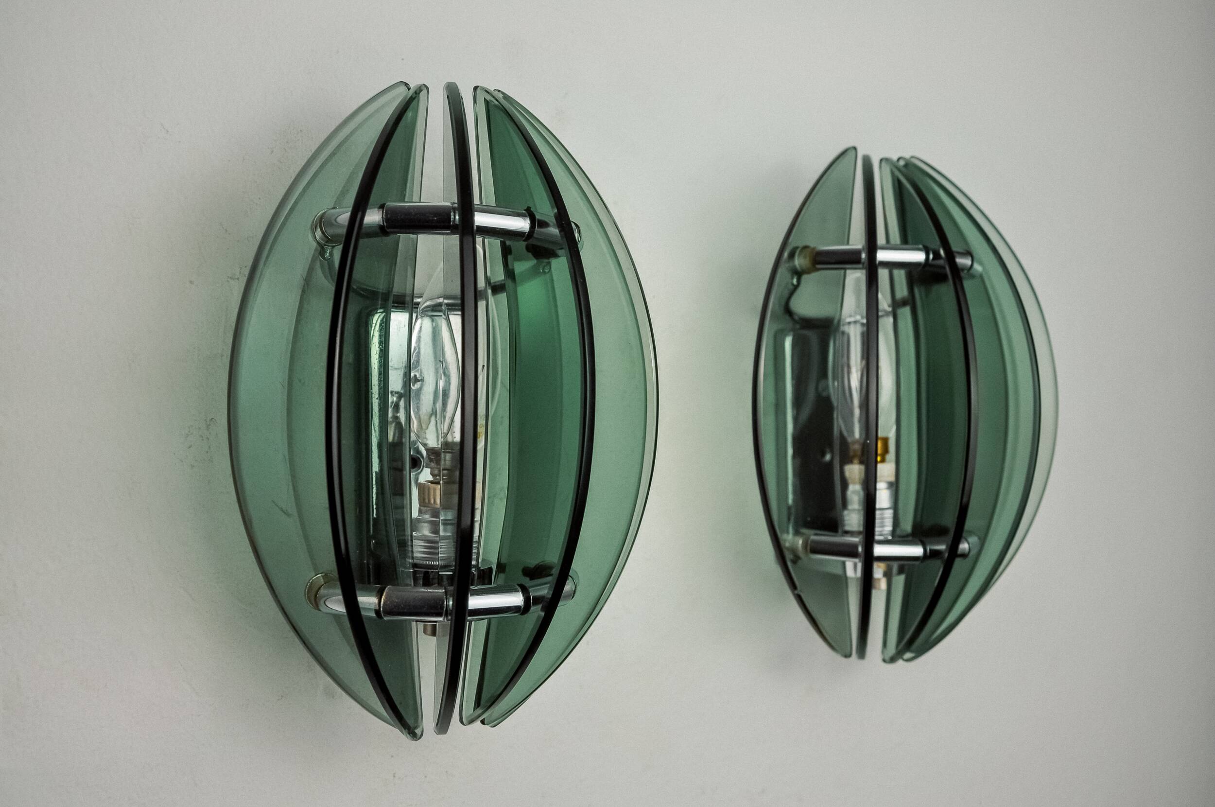 Pair of green and black Murano glass veca sconces, Italy 1970