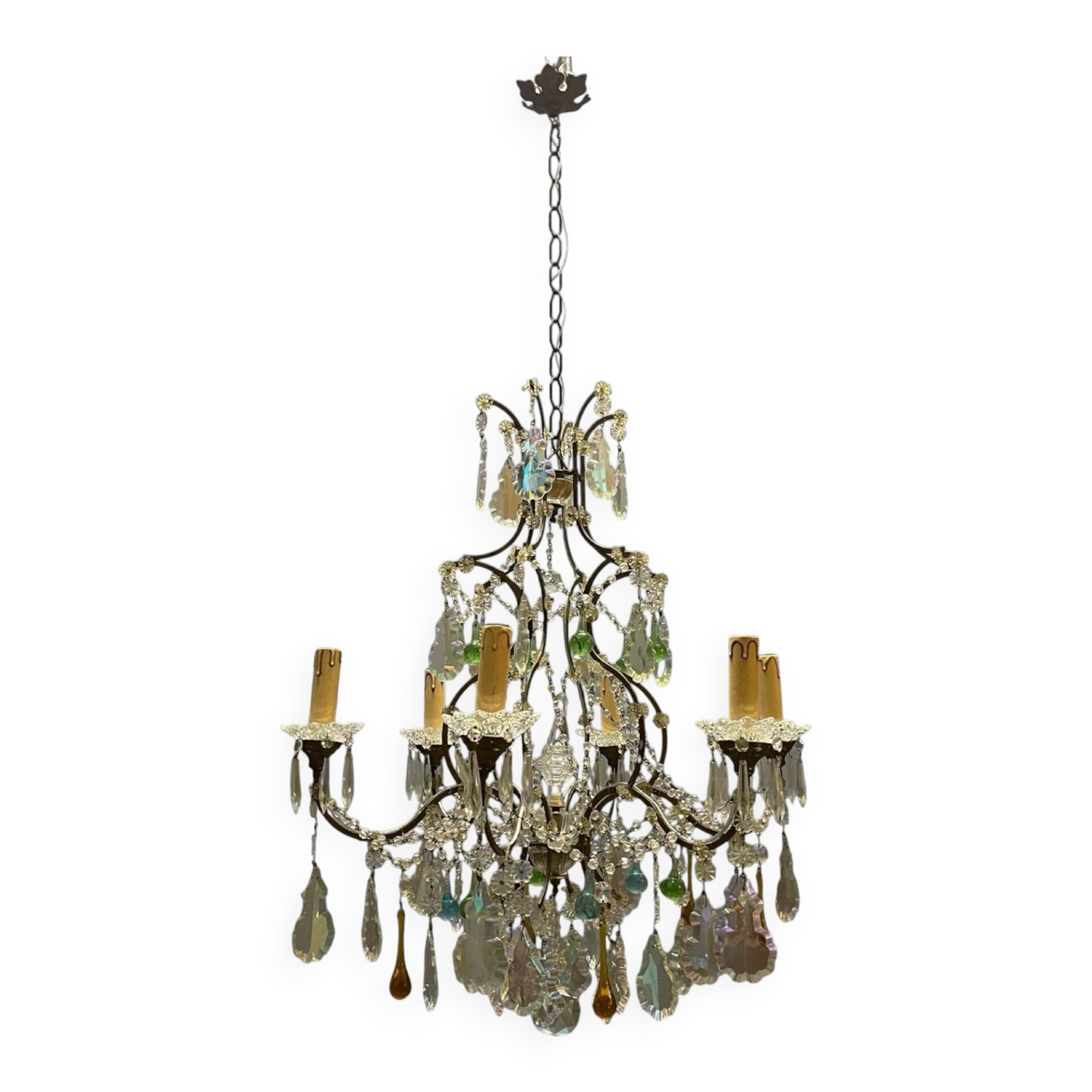 Multicoloured Murano Glass & Crystal Chandelier, 1950s