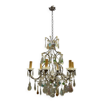 Multicoloured Murano Glass & Crystal Chandelier, 1950s