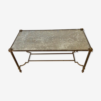 Neo-classical brass coffee table with aged oxidized mirror tray