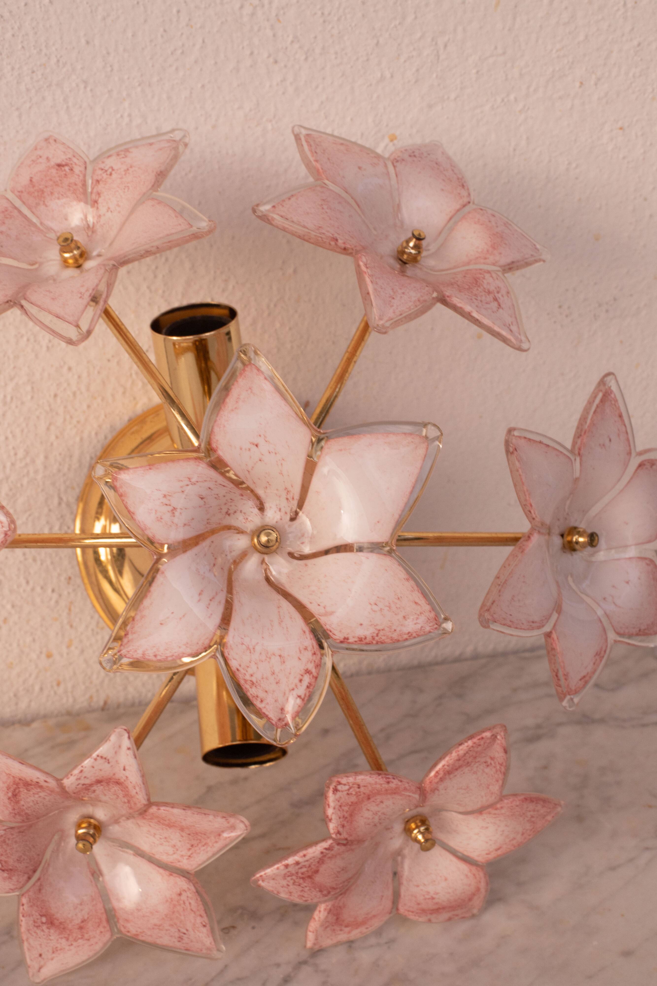 Lovely Murano Vintage Ceiling Light Pink Flowers, 1970s