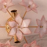 Lovely Murano Vintage Ceiling Light Pink Flowers, 1970s