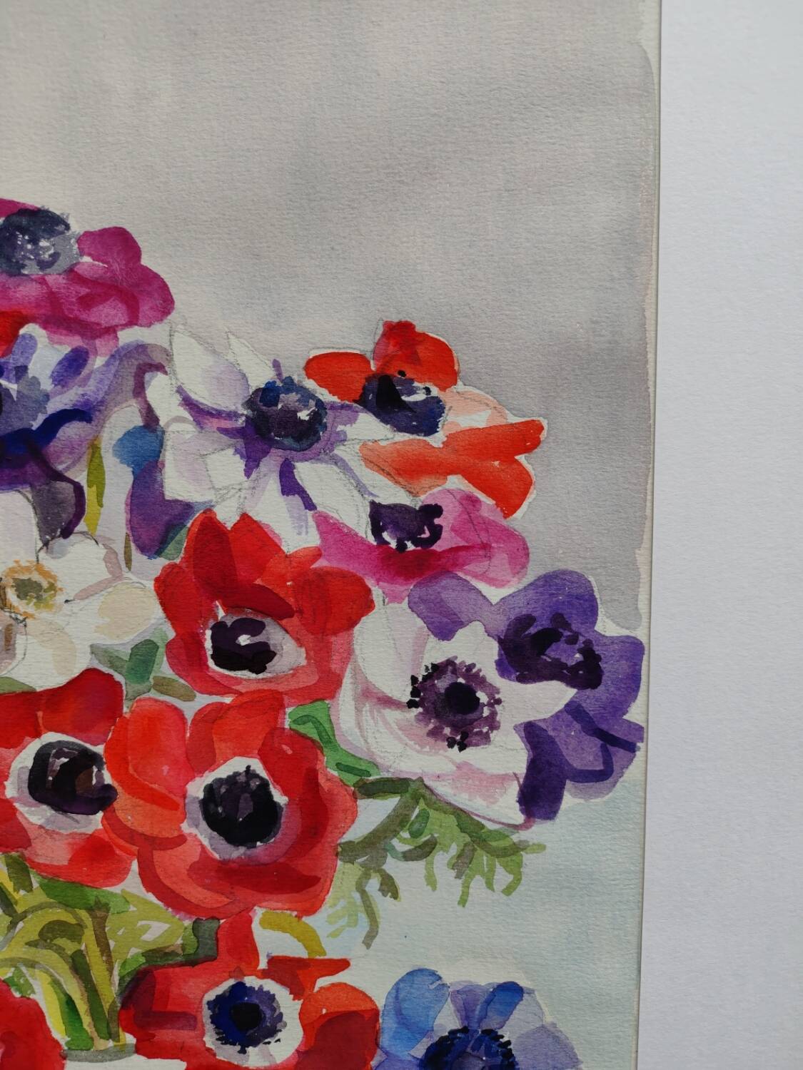 Watercolor by Michel Roubille, bouquet of flowers 1988.