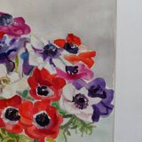 Watercolor by Michel Roubille, bouquet of flowers 1988.