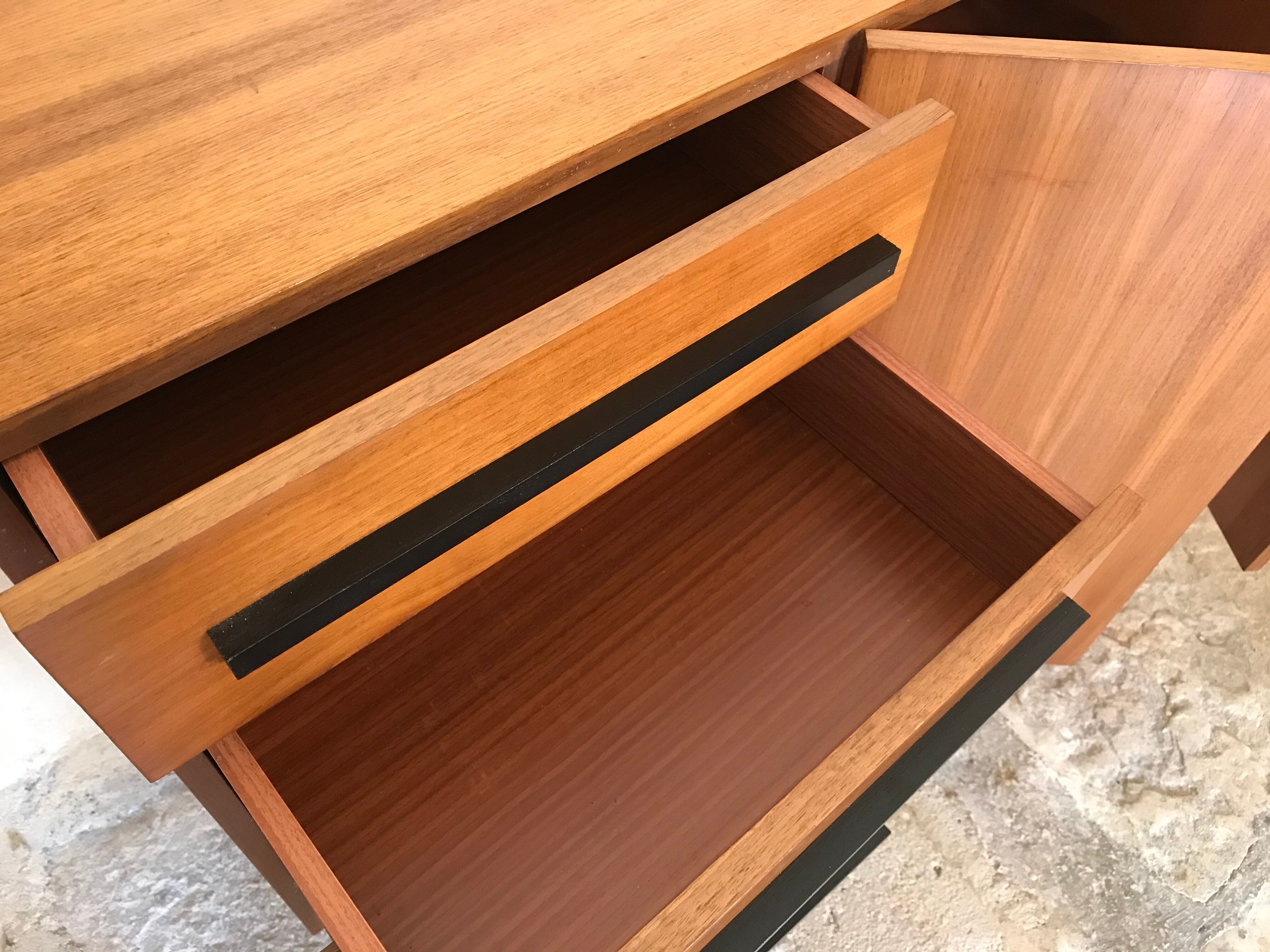 Vintage storage cabinet 1960's 5 drawers 2 doors