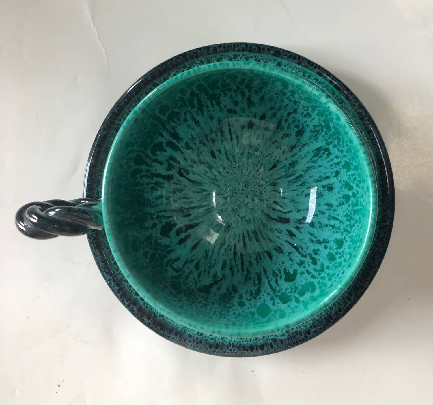 Turquoise Vallauris Braided Ceramic Cup and Saucer by Marius Giuge