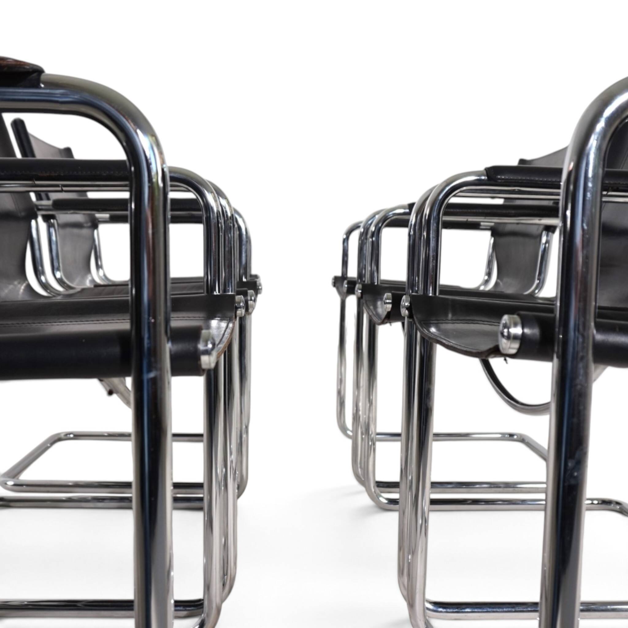 Matteo Grassi Set of 6 Visitor Chairs, Leather/Chrome Dining Chairs, 1970