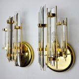 Pair of Venini wall lamps cut glass Murano Italy 1980